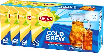 Lipton Cold Brew Iced Tea Bags, Gallon Size, No Boiling Required, Zero Calories, Easy-To-Make, 22 Tea Bags per Box, Pack of 4 (88 Total Gallon Size Tea Bags)