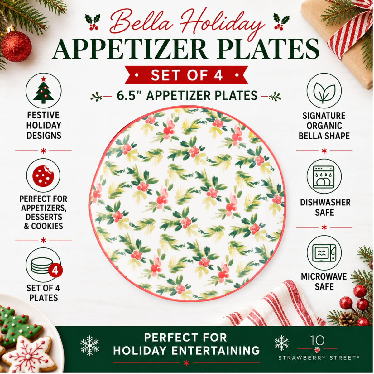 10 Strawberry Street Holly Berries / 6" / 1 Appetizer Plates