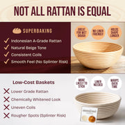 Superbaking Sourdough Banneton Proofing Basket, 9 Inch Round, Set of 2