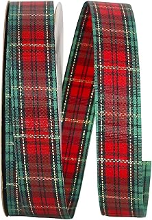 Reliant Ribbon Tartan Gold Plaid Ribbon, 5/8 Inch X 25 Yards, Multi