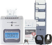 Pyramid Time Systems 2500 Auto-Aligning Time Clock Bundle [2500K1] | Employee Time Clock, for Small Business, System With 100 Time Cards, 2 Ribbon Cartridges, 10-Slot Rack & Security Keys