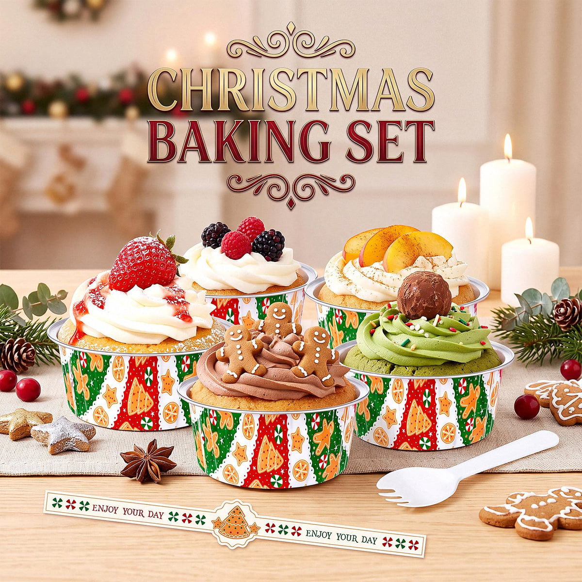 Willinglong Mini Cake Pans with Lids, 5 oz, 30 Count, Red and Green