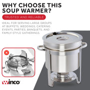 Stainless Steel Marmite Soup Chafer 11qt Round W/ Cover & Fram by Winco – Medium, 11.0 quarts, Stainless Steel