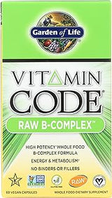 Garden of Life Raw B Complex - Vitamin Code - 60 Vegan Capsules, High Potency Vitamins for Energy & Metabolism with B2 Riboflavin, B1, B3, B6, Folate, B12 as Methylcobalamin & Biotin Plus Probiotics