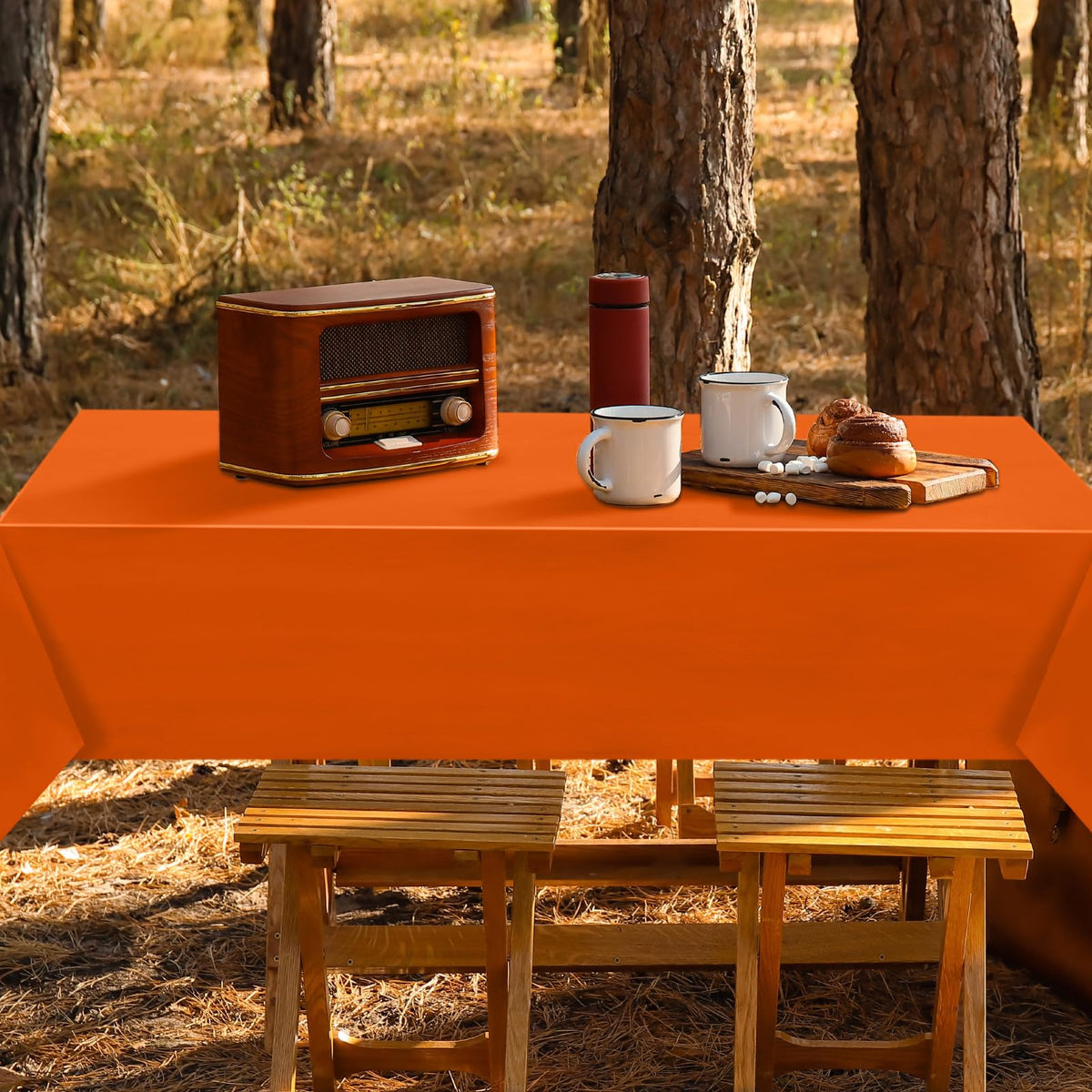 Frienda Plastic Tablecloths, 54 x 108 Inches, Orange Yellow Red Brown