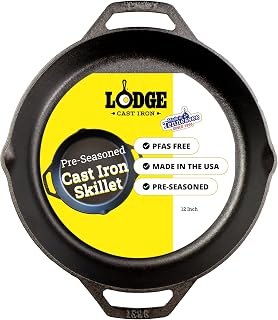 Lodge Pre-Seasoned Cast Iron Dual Handle Pan, PFAS-Free, 12 Inches