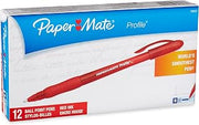 Paper Mate Profile Stick Ballpoint Pens, 12 Red Ink Pens (70603)