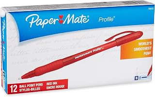 Paper Mate Profile Stick Ballpoint Pens, 12 Red Ink Pens (70603)