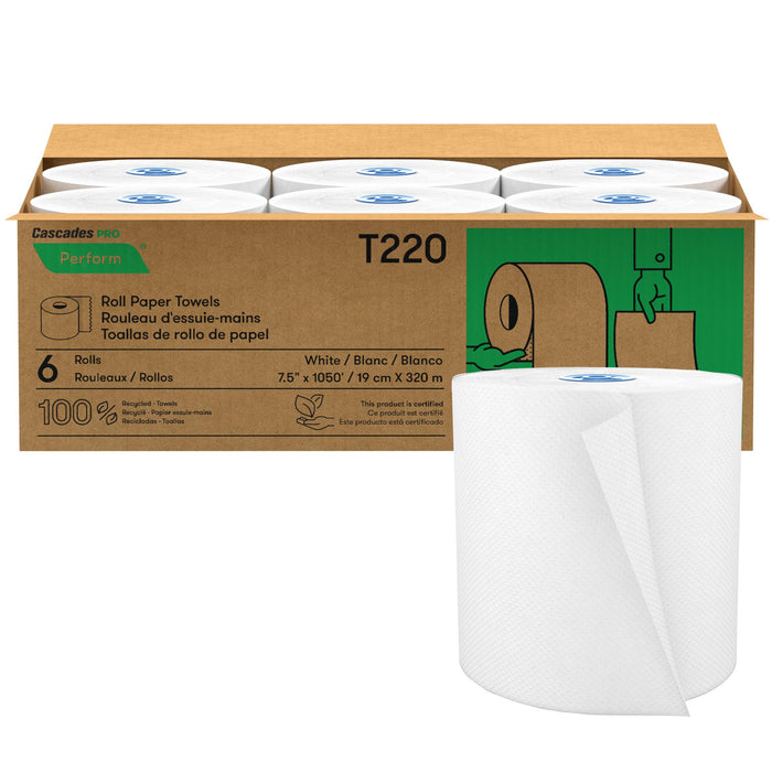 Cascades PRO Perform Hardwound Tandem Paper Towels T220, 1050 ft, White