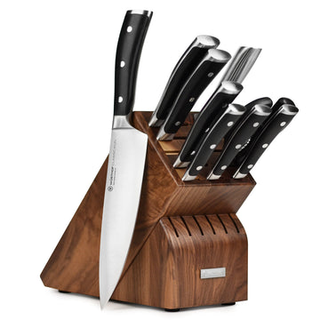 Wusthof 10 Piece Knife Set with Walnut Block by Wüsthof – 10 Piece, Forged High Carbon Stainless Steel, 10 Piece (Walnut), Pack of 10, Model Classic Ikon