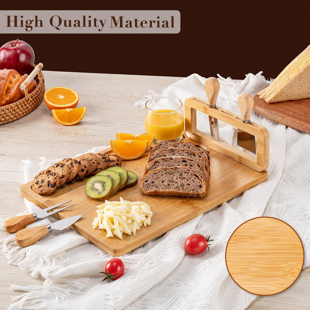 Aisoso Charcuterie Board Set, Bamboo with 4 Knives, Natural