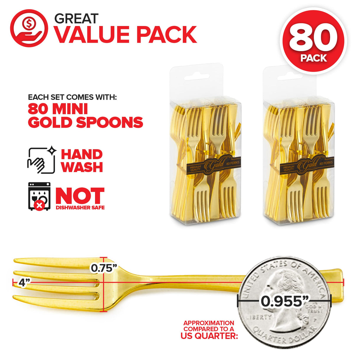Stock Your Home Mini Fork / Gold / 80 Dessert Forks