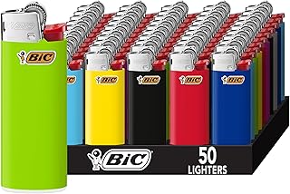 BIC Mini Pocket Lighters, Assorted Bright Colors, 50-Count Tray, Safe and Reliable Child-Resistant Lighters