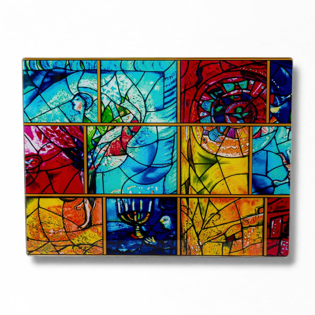 SURI Tempered Glass Challah Board, Large Cutting Tray, Colorful Window