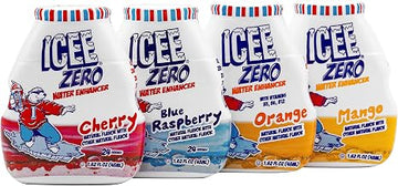 Icee Zero Calorie Cherry, Blue Raspberry, Orange and Mango Liquid Water Enhancer Drink Mix, Natural Flavor Drops, Sugar Free, 1.62 Fl Oz Concentrate (48 ml) - 4 Ultimate Variety Pack
