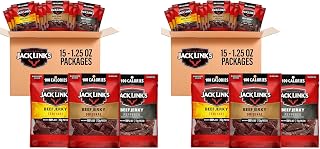 Jack Link's Beef Jerky Variety Pack – Includes Original, Teriyaki and Peppered Jerky, Bulk Protein Snack, Good Source of Protein, Meat Snacks Made with 100% Beef – 1.25 Oz, (Pack of 30)