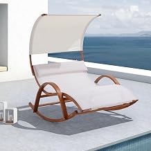 Outdoor Cedar Wood Patio Lounge with Canopy - Modern White Textilene Fabric Patio Furniture Outdoor Bench - Lawn Chairs Backyard Furniture for Pool, Deck and Garden Area