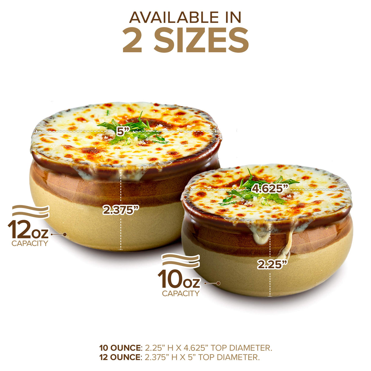 French Onion Soup Crocks (6 Count) - 12 Ounce Oven Safe by Stock Your Home – 12oz - 6 Pack, 12.0 ounces, Ceramic, Brown (Two Tone), Pack of 6
