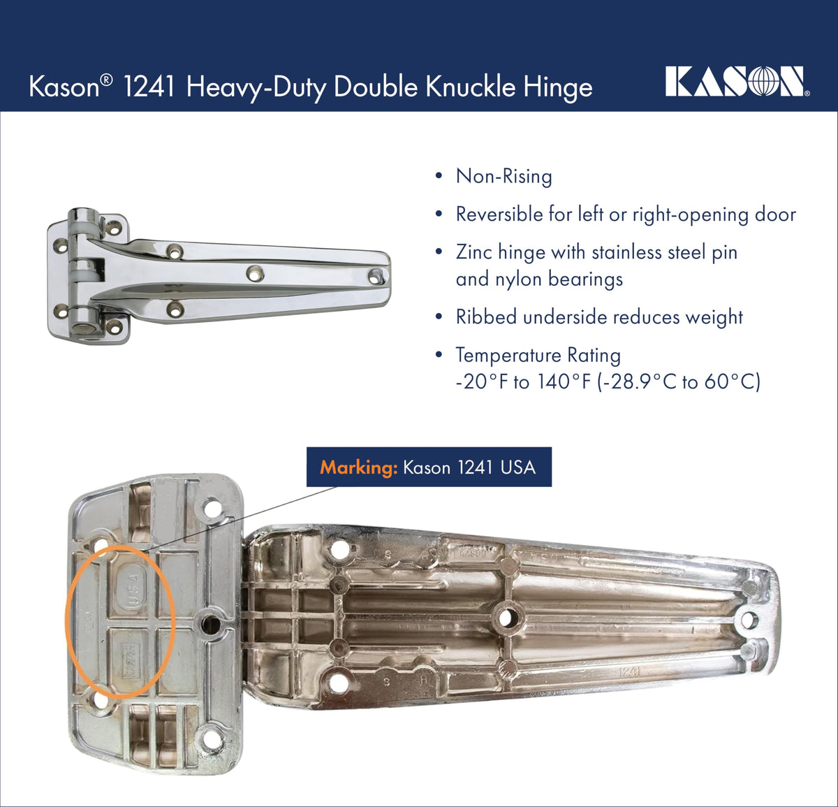 Heavy Duty Double Knuckle Hinge (11241000004) by Kason – Zinc, Chrome