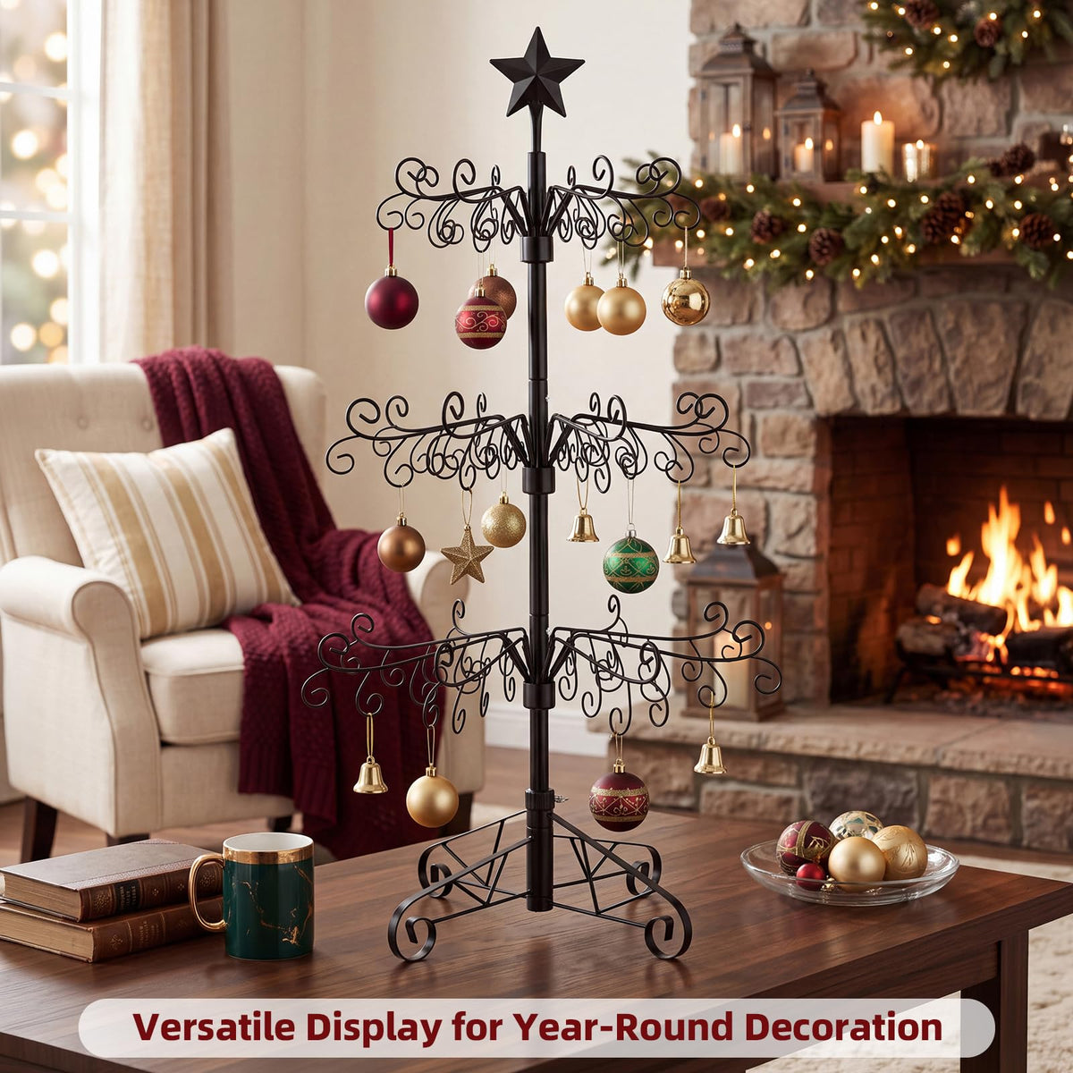 Aduanbang Ornament Display Tree, 3 Foot Iron Stand, Black
