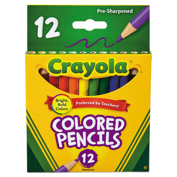 BIN684112 - Presharpened Short Colored Pencils by Crayola – Assorted Colors, Pack of 12, Model 68-4112