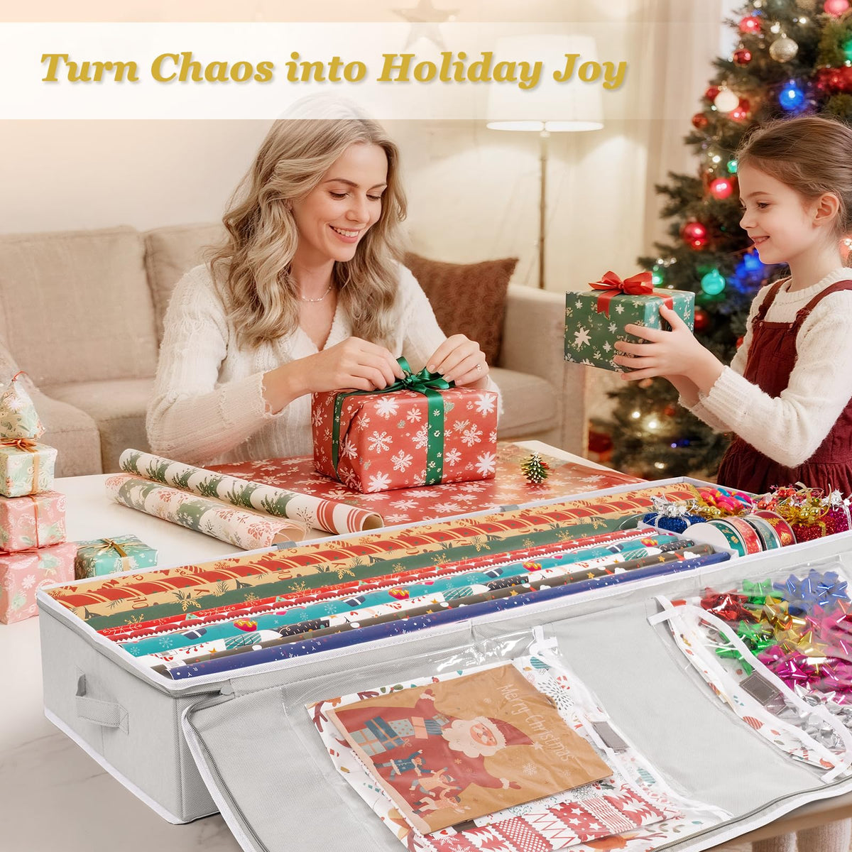 Criusia Wrapping Paper Storage Organizer, Fits 24 Rolls, Grey