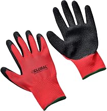 Global Industrial Crinkle Latex Coated Gloves, Red/Black, Medium, Lot of 12