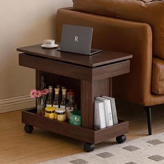 Living Room Coffee Table Mesa de Centro 360° Rotating Storage Wheels | 360° rotating desktop, built-in storage compartment, silent lockable wheels, easy mobility, perfect as coffee table for