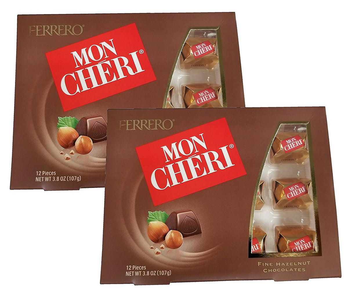 Mon Cheri Hazelnut Chocolates 12 pieces (2 Packs) by Ferrero – 12, brown