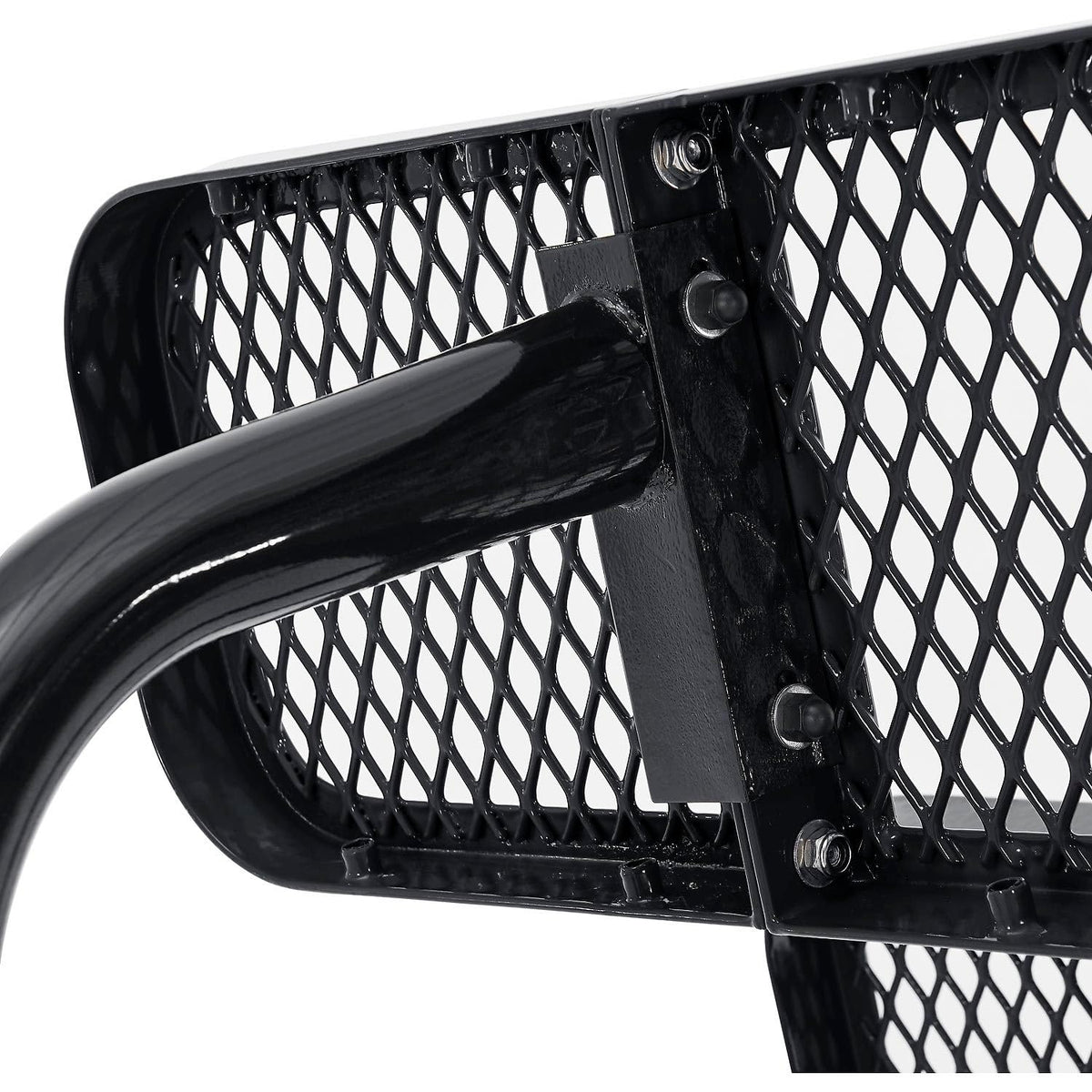 Global Industrial 72" W Outdoor Steel Bench w/Backrest – Perforated Metal, In Ground Mount, Black