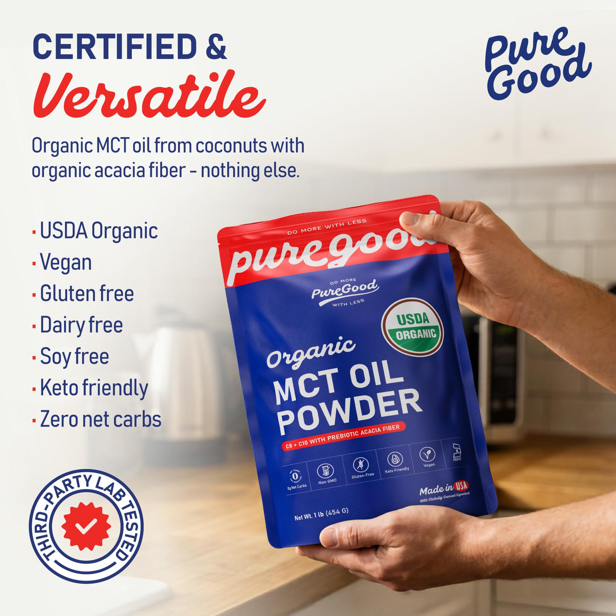 Organic MCT Oil Powder with Prebiotic Fiber (2 Pack) by PureGood – 8 Ounce (Pack of 2), Blue, Pack of 2