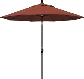 California Umbrella 9' Round Aluminum Market Umbrella, Crank Lift, Push Button Tilt