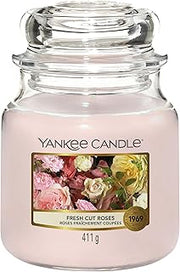 Yankee Candle Medium Jar Scented Candle, Fresh Cut Roses, Up to 75 Hours Burn Time