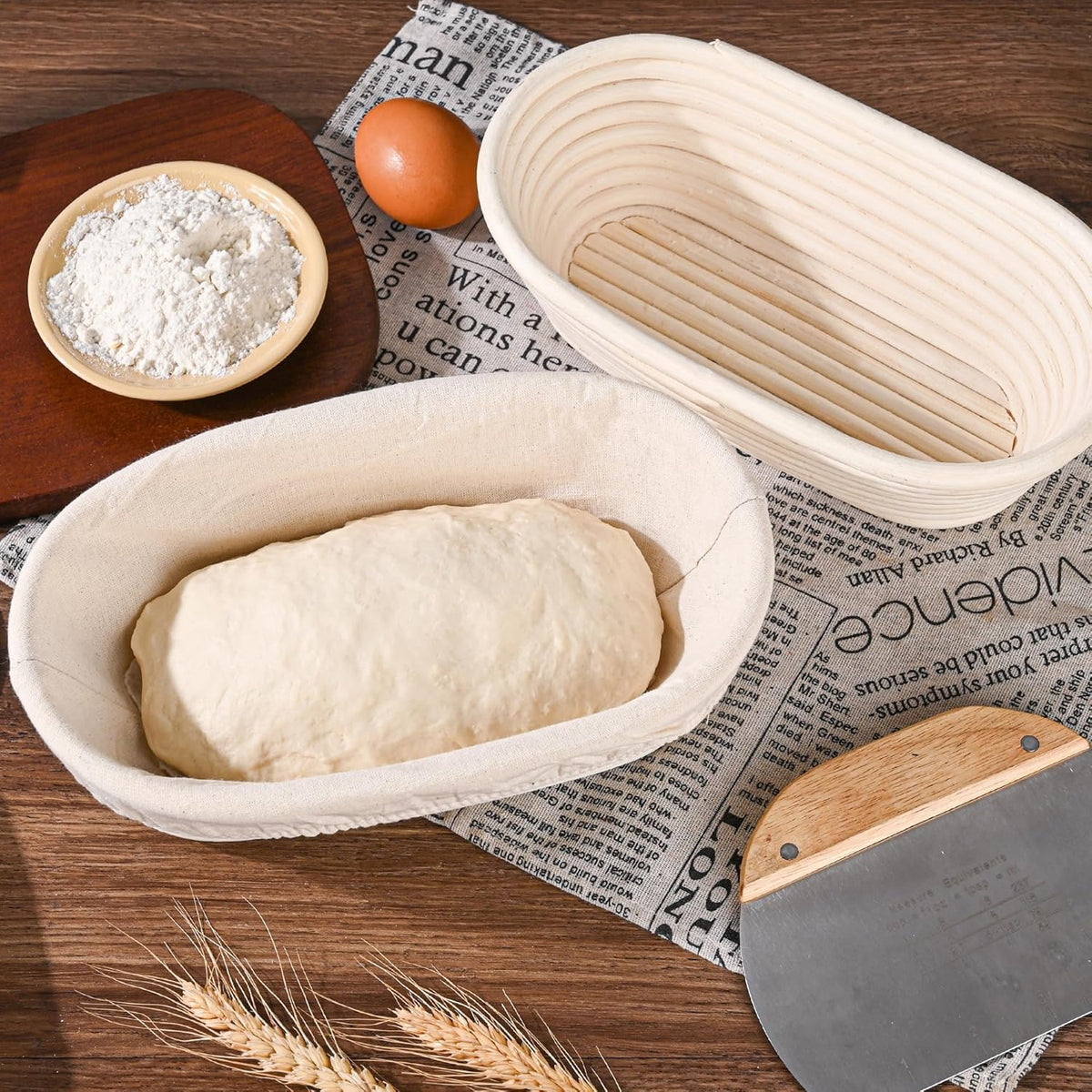 Saint Germain Bakery Round Bread Banneton Basket, 10 Inch Oval, Set of 2