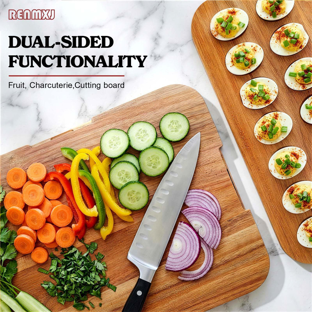 Renmxj Deviled Egg Tray with Lid, Acacia Wood Base, 28 Slots, Green