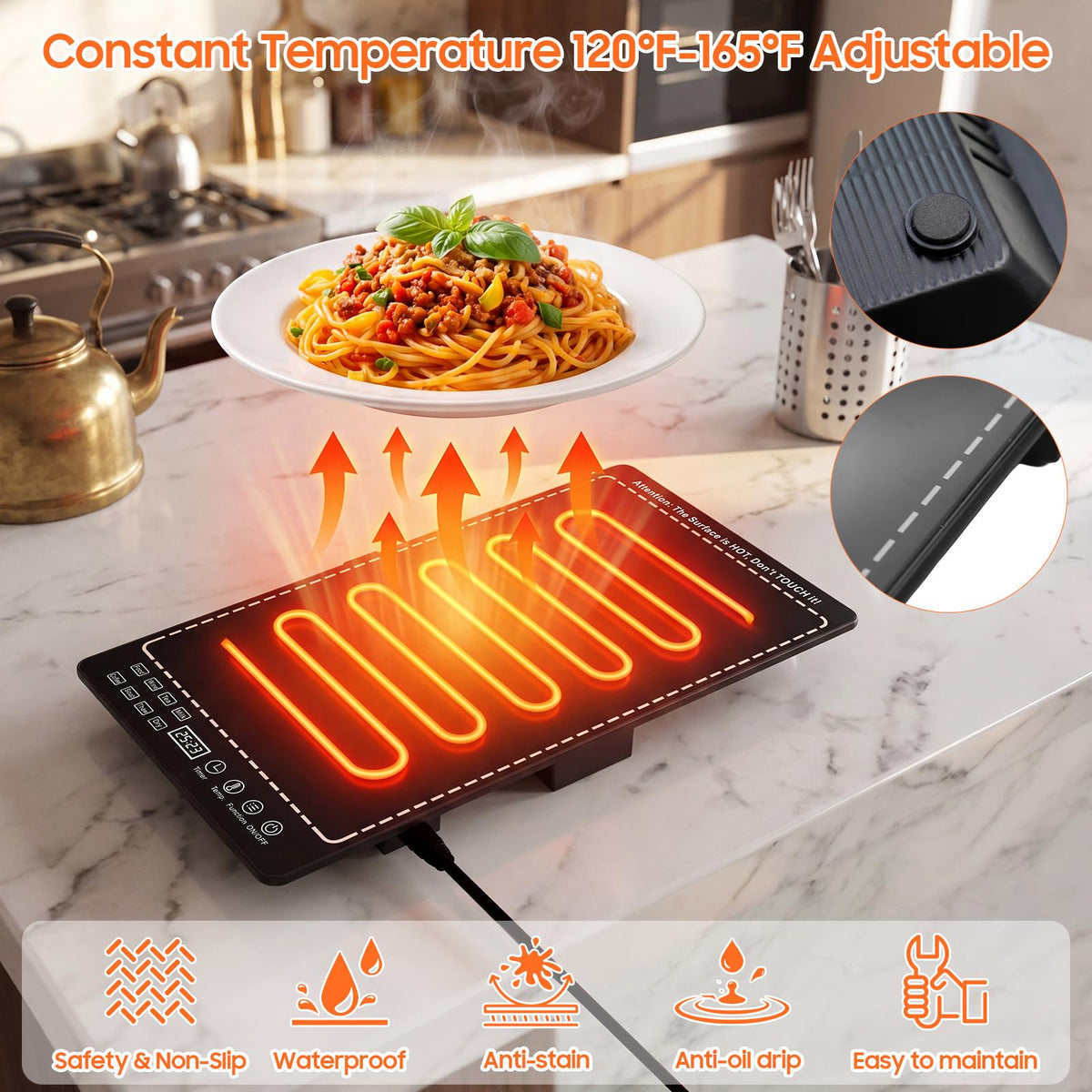 Huiongs Electric Warming Tray, 3 Modular Panels, Black