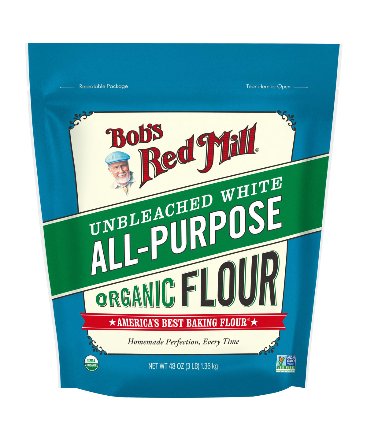 Organic All Purpose Unbleached Flour by Bob's Red Mill – 48 Ounce (Pack of 4), Pack of 4