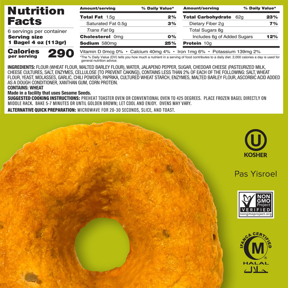 Cheddar Jalapeno Bagels - 8 Packs Of 6 Bagels Per Pack - 48 Total Non-GMO by Just Bagels – 8 Count