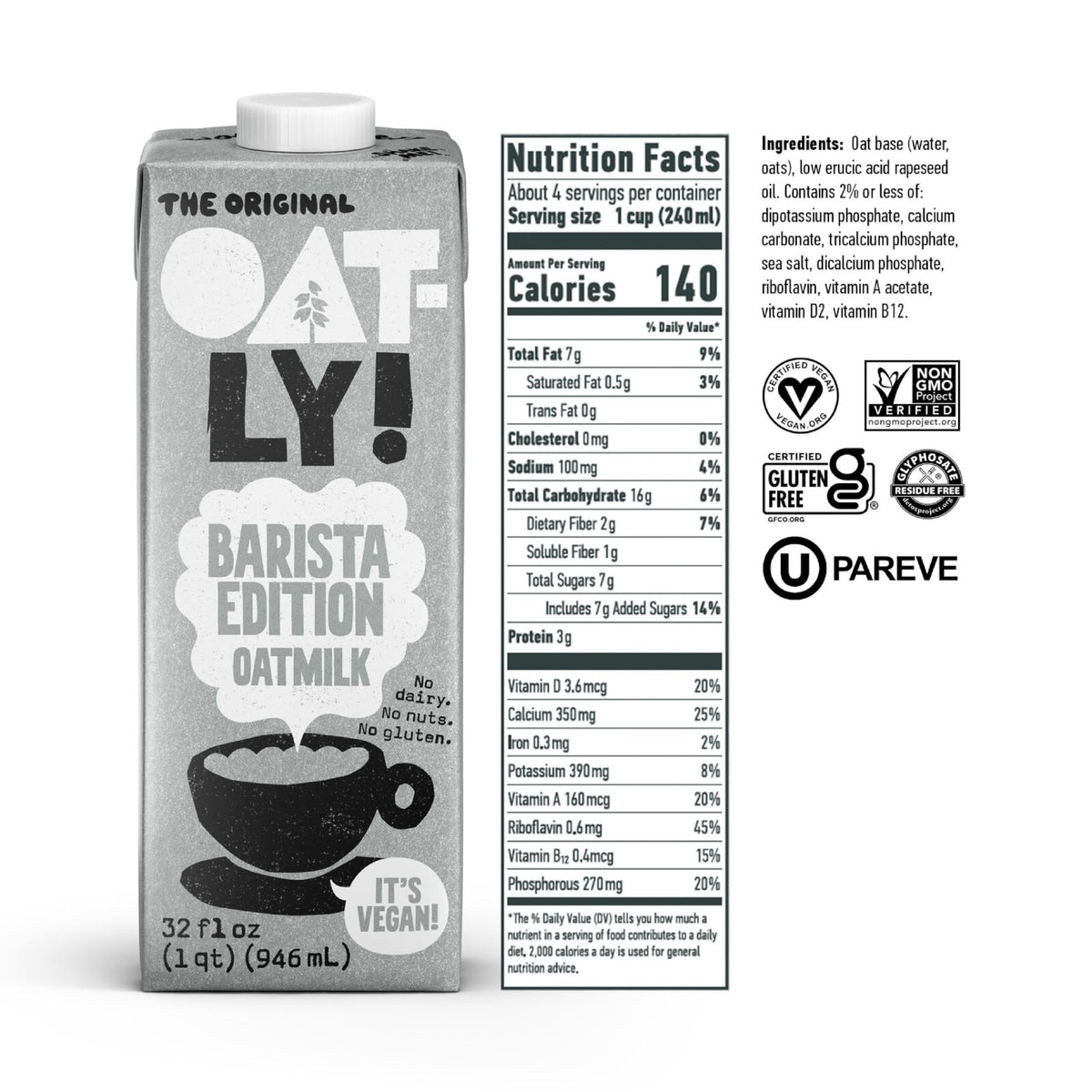 Oatly Barista / 32 Fl Oz (Pack of 12) / 12 Oat Milks