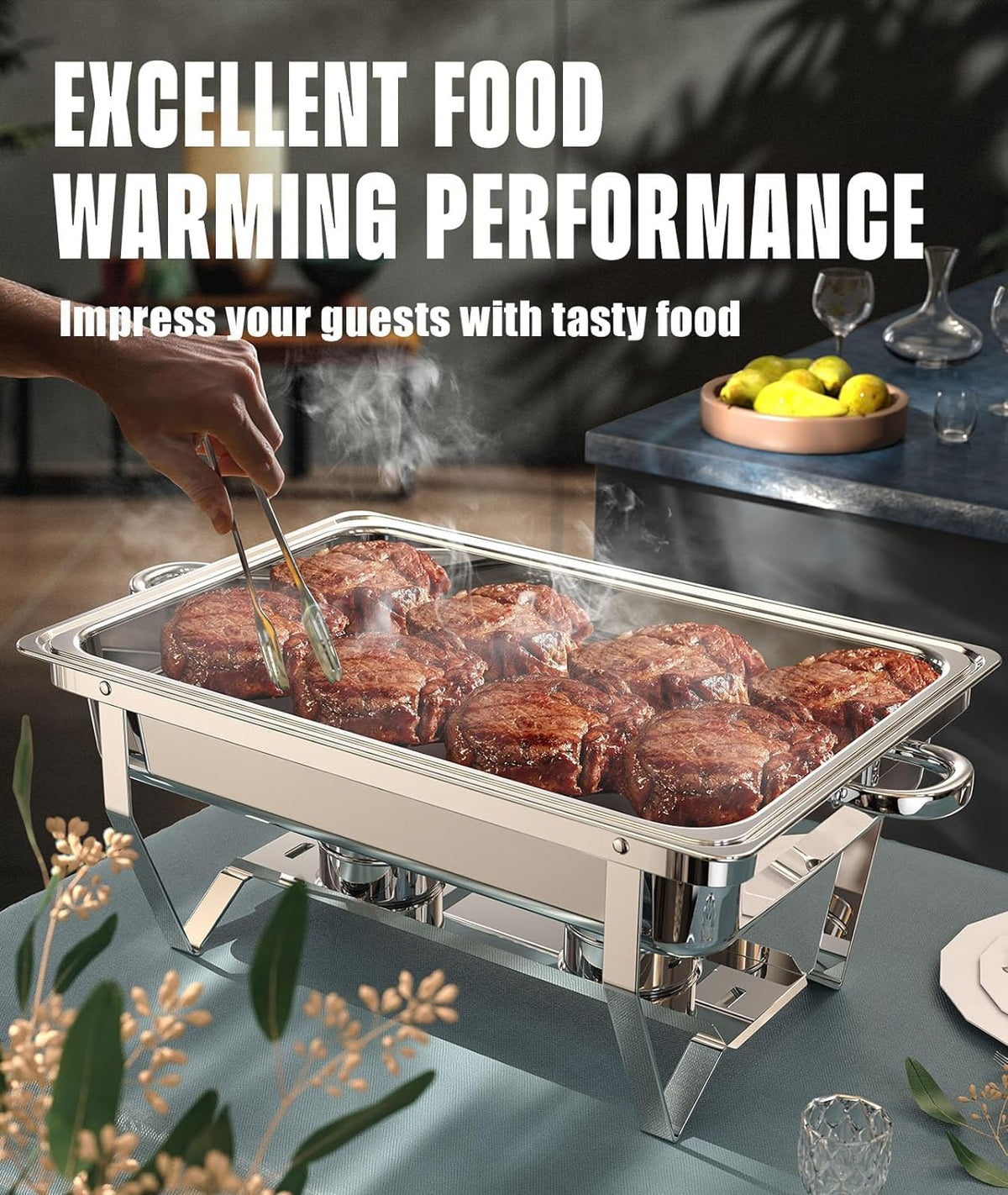 Ramvic Chafing Dish Set, 9 Quart, 4 Pack Silver