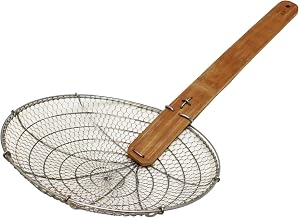 Thunder Group Galvanized Bamboo Handled Skimmer, 12-Inch, Coarse Mesh