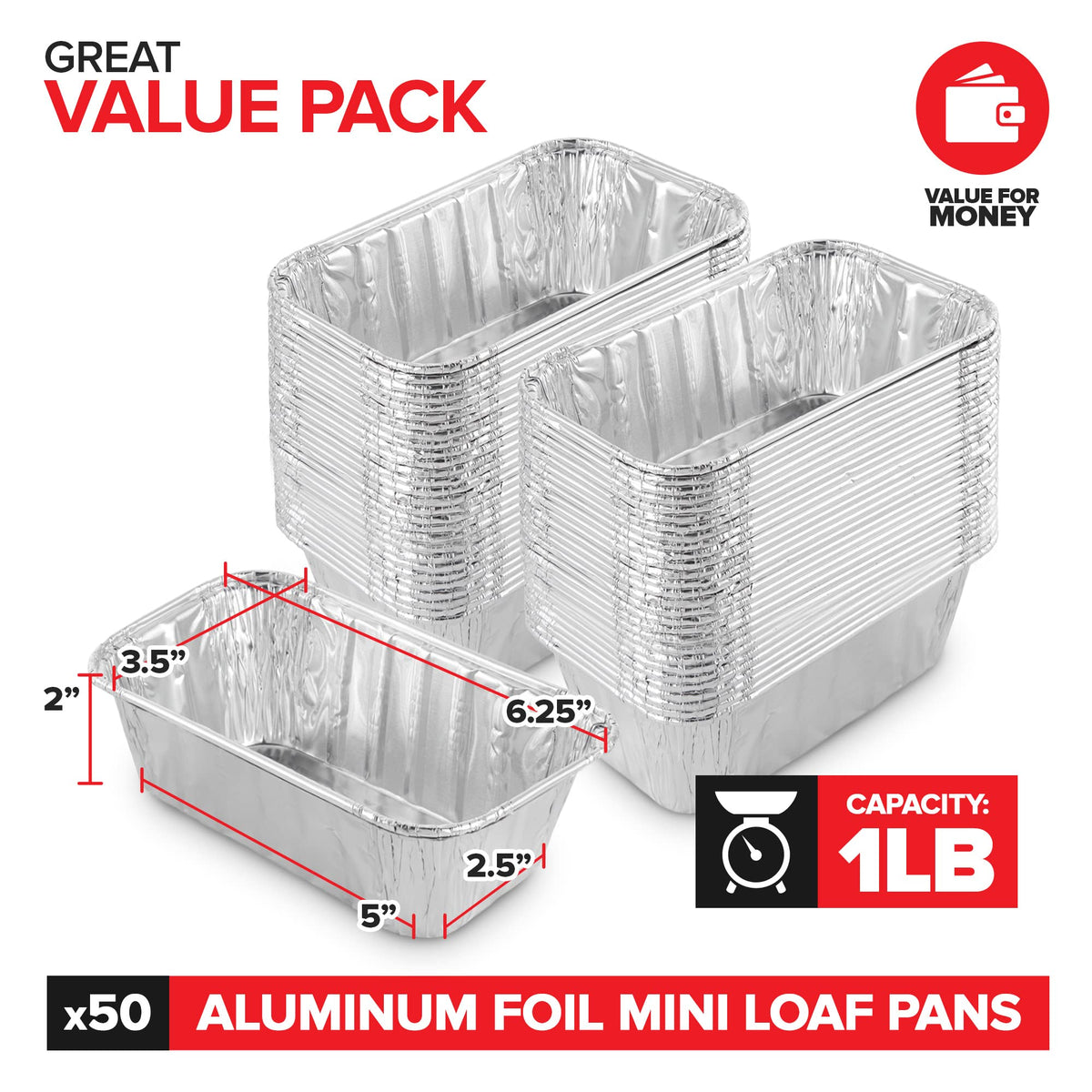 Stock Your Home Pans / 50 Pack / Silver Loaf Pans