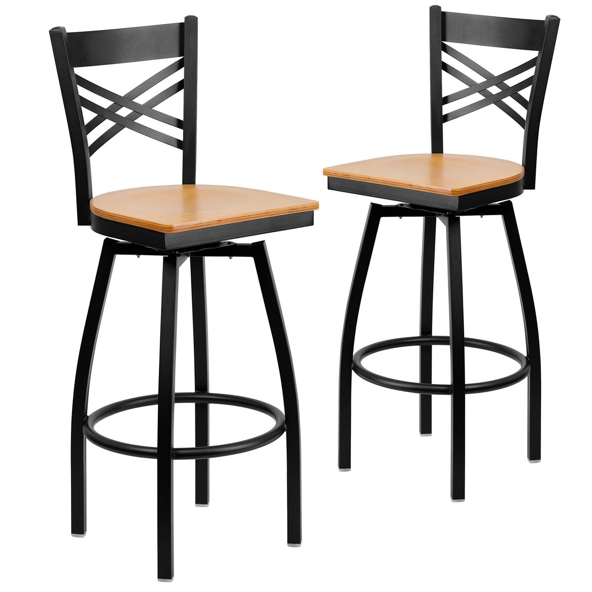 Flash Furniture Natural Wood Seat/Black Metal Frame / 2 Pack / 1 Barstools
