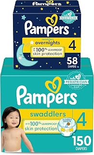 Pampers Disposable Diapers Size 4, Swaddlers 150 Count + Overnight (58 Count)