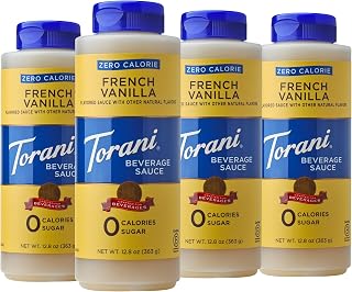 Torani Zero Calorie Dessert, Coffee Sauce French Vanilla, 12.8 fl oz 4 Pack