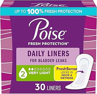 Poise Daily Liners, Incontinence Panty Liners for Bladder Leaks, 2 Drop Very Light Absorbency, Regular Length, 30 Count of Pantiliners, Packaging May Vary