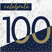 Creative Converting Navy and Gold 100th Birthday Napkins, 16 ct