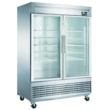 Bottom Mount Glass 2-Door Commercial Reach-in Refrigerator by Dukers – (W x D x H): 55 1/8″ x 32 5/8″ x 80 3/8″, 40.7 cubic_feet, stainless steel, Model D55R-GS2
