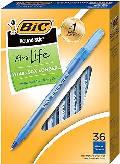 BIC Round Stic Blue Ballpoint Pens, Medium Point, 1.0mm, 36-Count