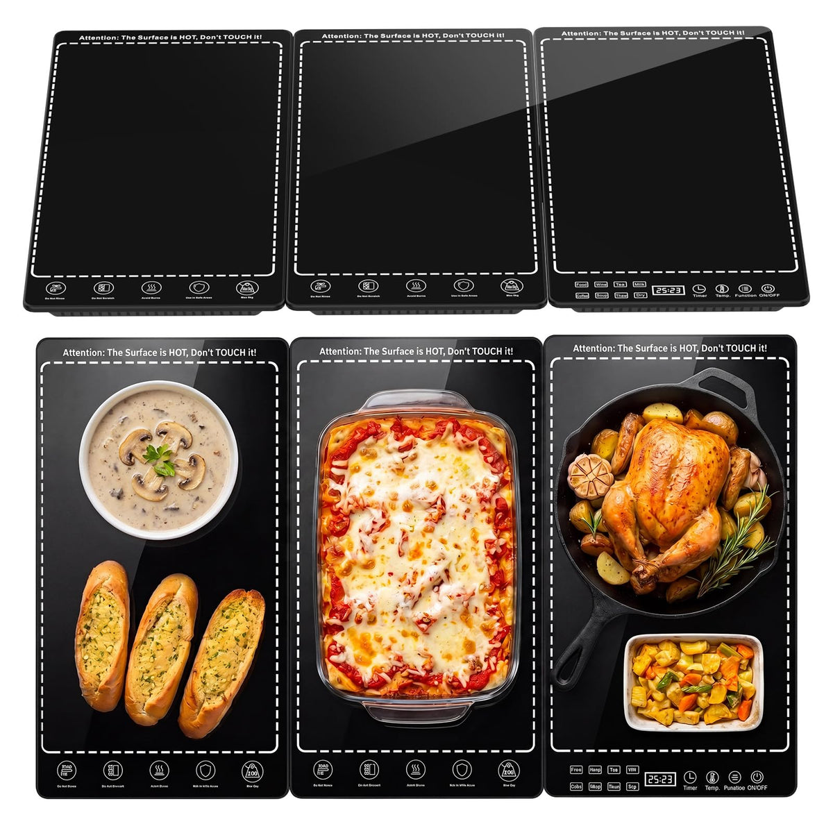 Huiongs Electric Warming Tray, 3 Modular Panels, Black